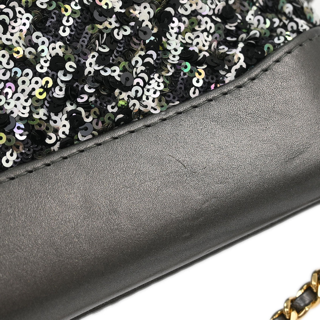 Chanel 2019 Gray Calfskin Sequins Small Gabrielle Shoulder Bag