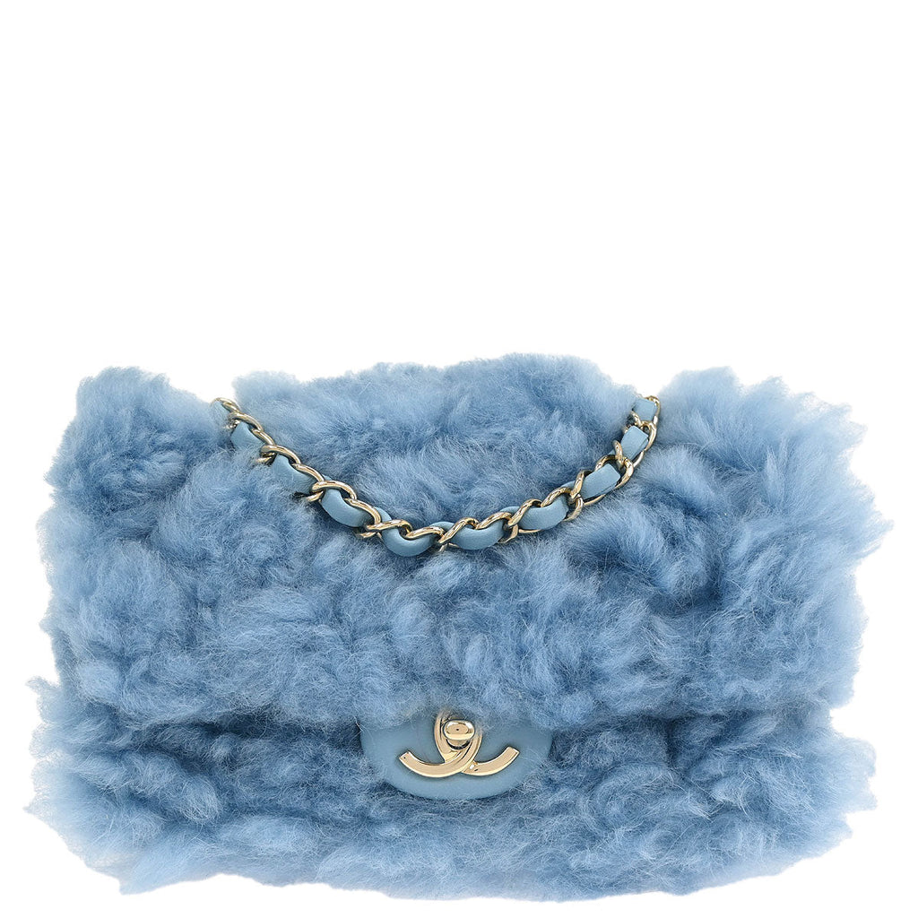 Chanel 2019 Light Blue Shearling Lambskin Shoulder Bag