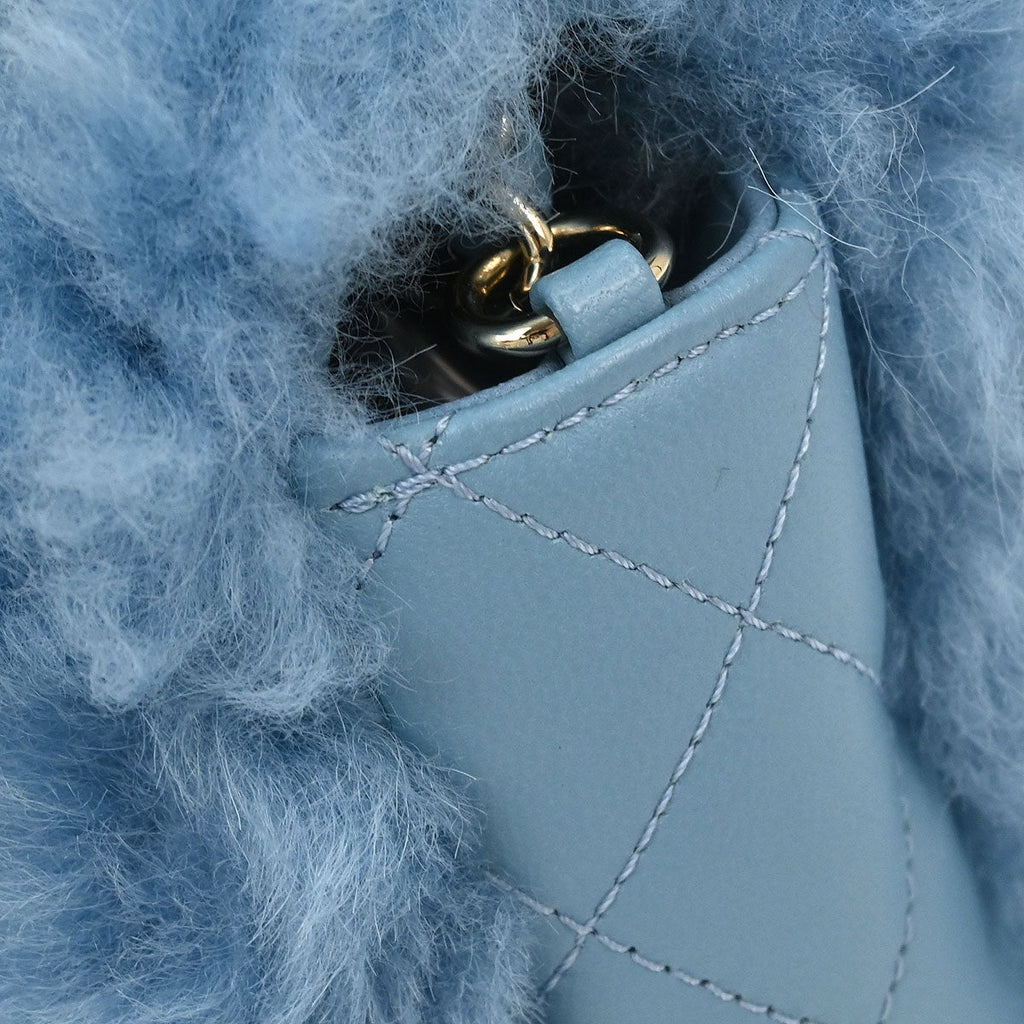 Chanel 2019 Light Blue Shearling Lambskin Shoulder Bag