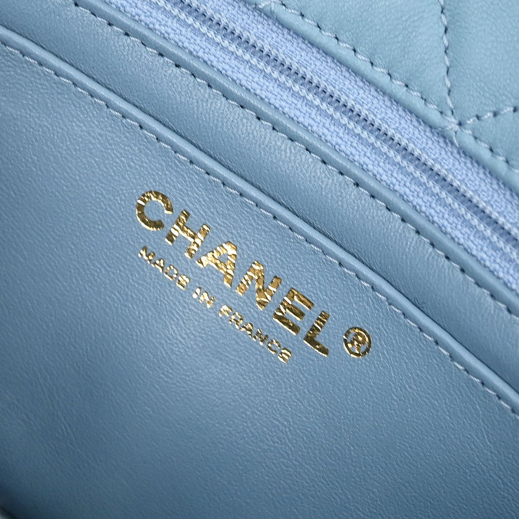 Chanel 2019 Light Blue Shearling Lambskin Shoulder Bag