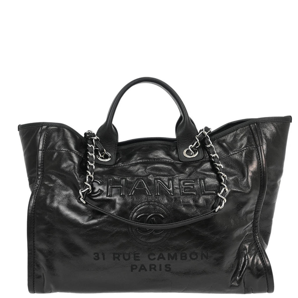 Chanel 2016-2017 Black Calfskin Medium Deauville 2way Shoulder Tote Bag
