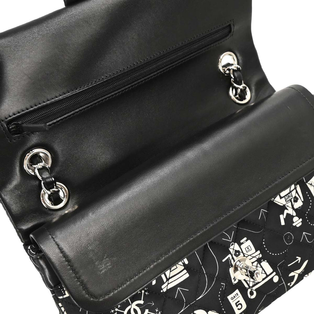 Chanel 2016-2017 Black Satin Airline Medium Classic Double Flap Shoulder Bag