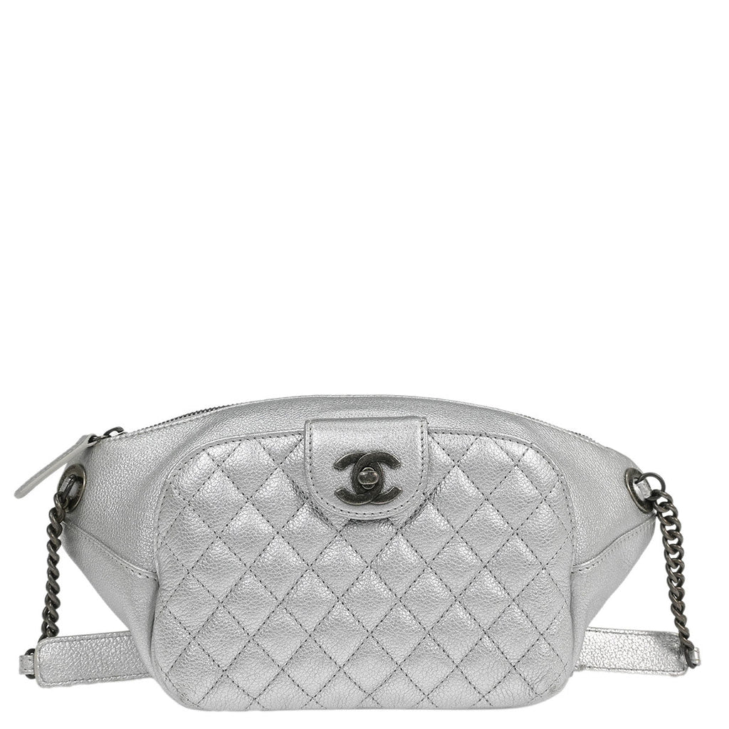 Chanel 2016-2017 Metallic Silver Calfskin Waist Bum Bag