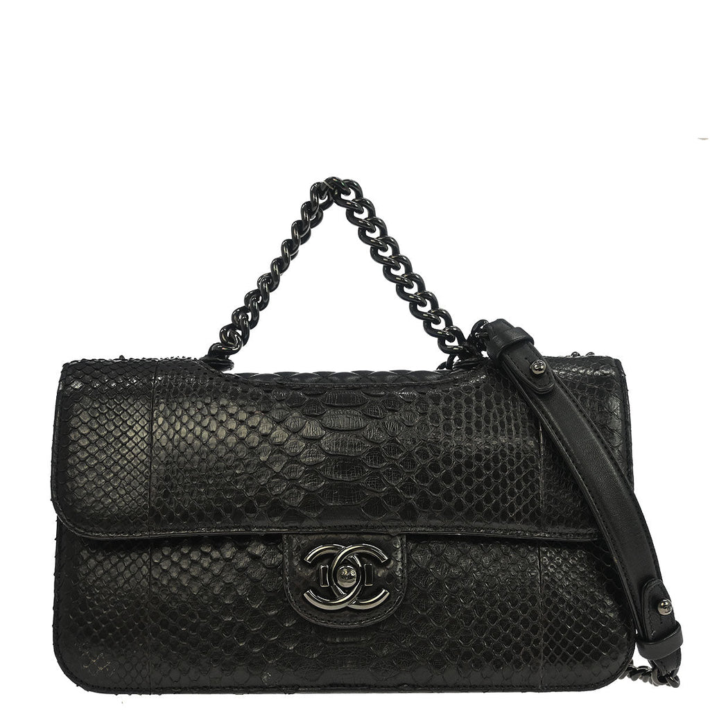 Chanel * 2014-2015 Black Python Perfect Edge Flap Bag 2way Shoulder Handbag