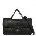 Chanel * 2014-2015 Black Python Perfect Edge Flap Bag 2way Shoulder Handbag