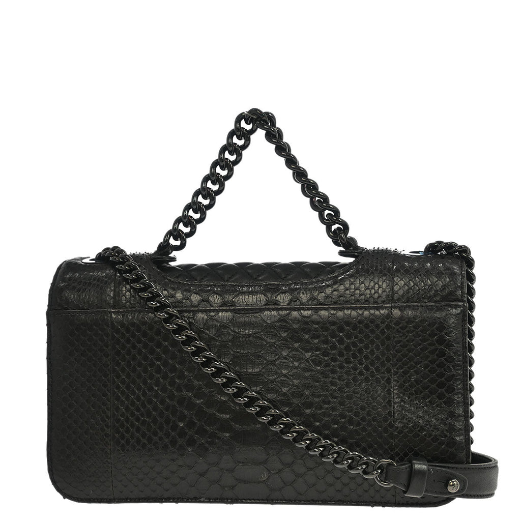 Chanel * 2014-2015 Black Python Perfect Edge Flap Bag 2way Shoulder Handbag