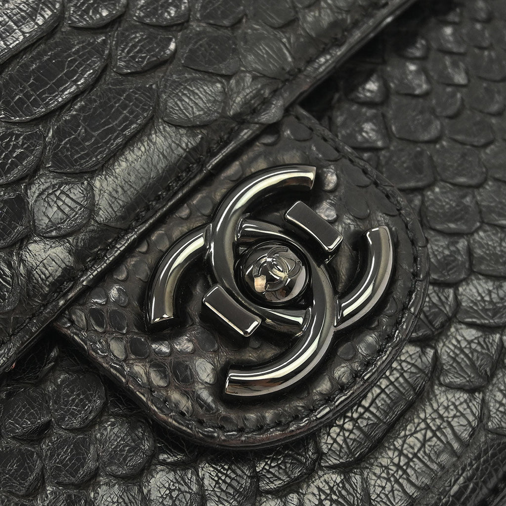 Chanel * 2014-2015 Black Python Perfect Edge Flap Bag 2way Shoulder Handbag