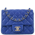Chanel 2016-2017 Blue Lambskin Mini Classic Square Flap Shoulder Bag