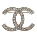 Chanel CC Brooch Pin Silver Rhinestone 13P