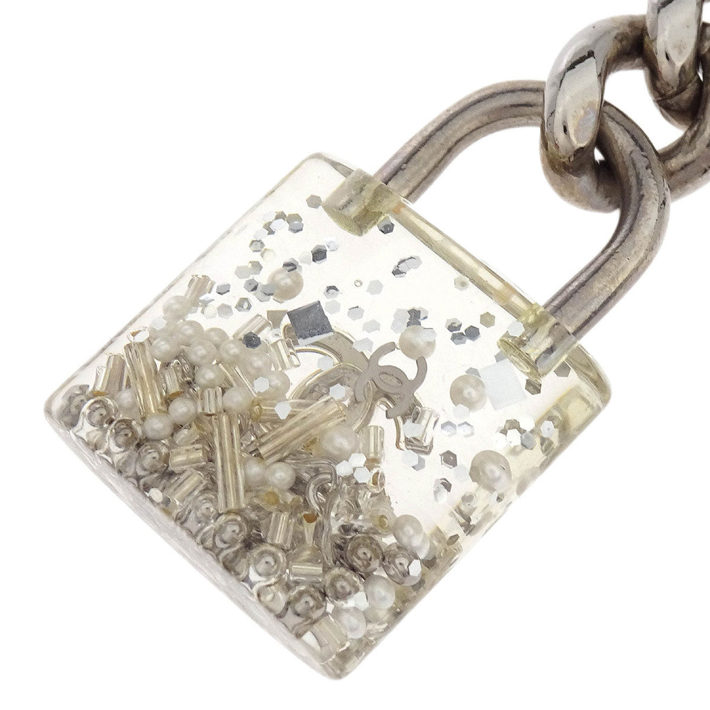 Chanel Silver Padlock Key Holder Bag Charm Small Good 14K