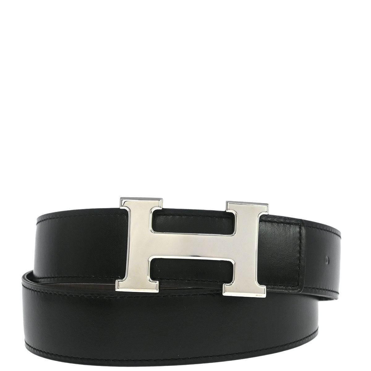 Hermes Black Box Calf Constance Reversible Belt #85 Small Good