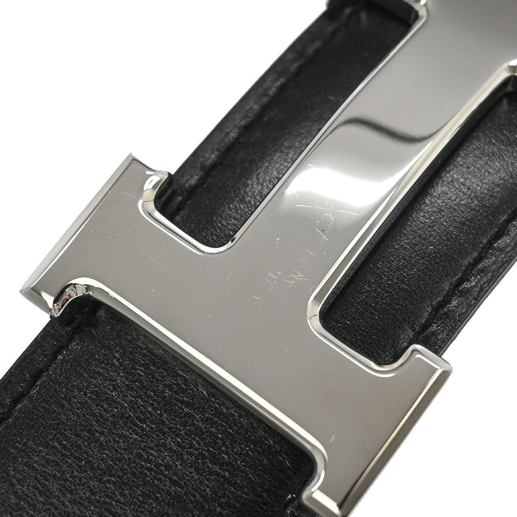 Hermes Black Box Calf Constance Reversible Belt #85 Small Good