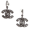 Chanel CC Dangle Piercing Earrings Silver 10A