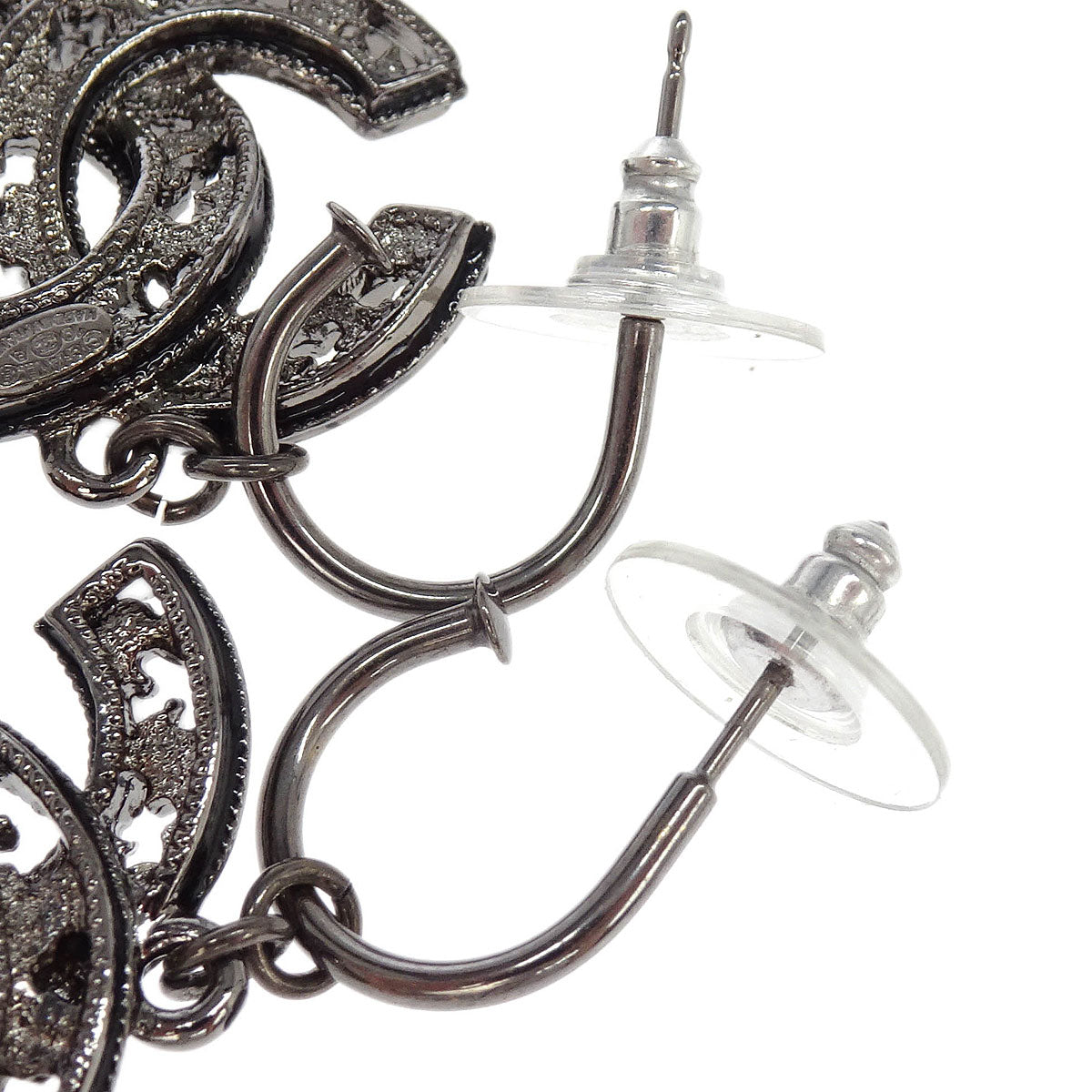 Chanel CC Dangle Piercing Earrings Silver 10A