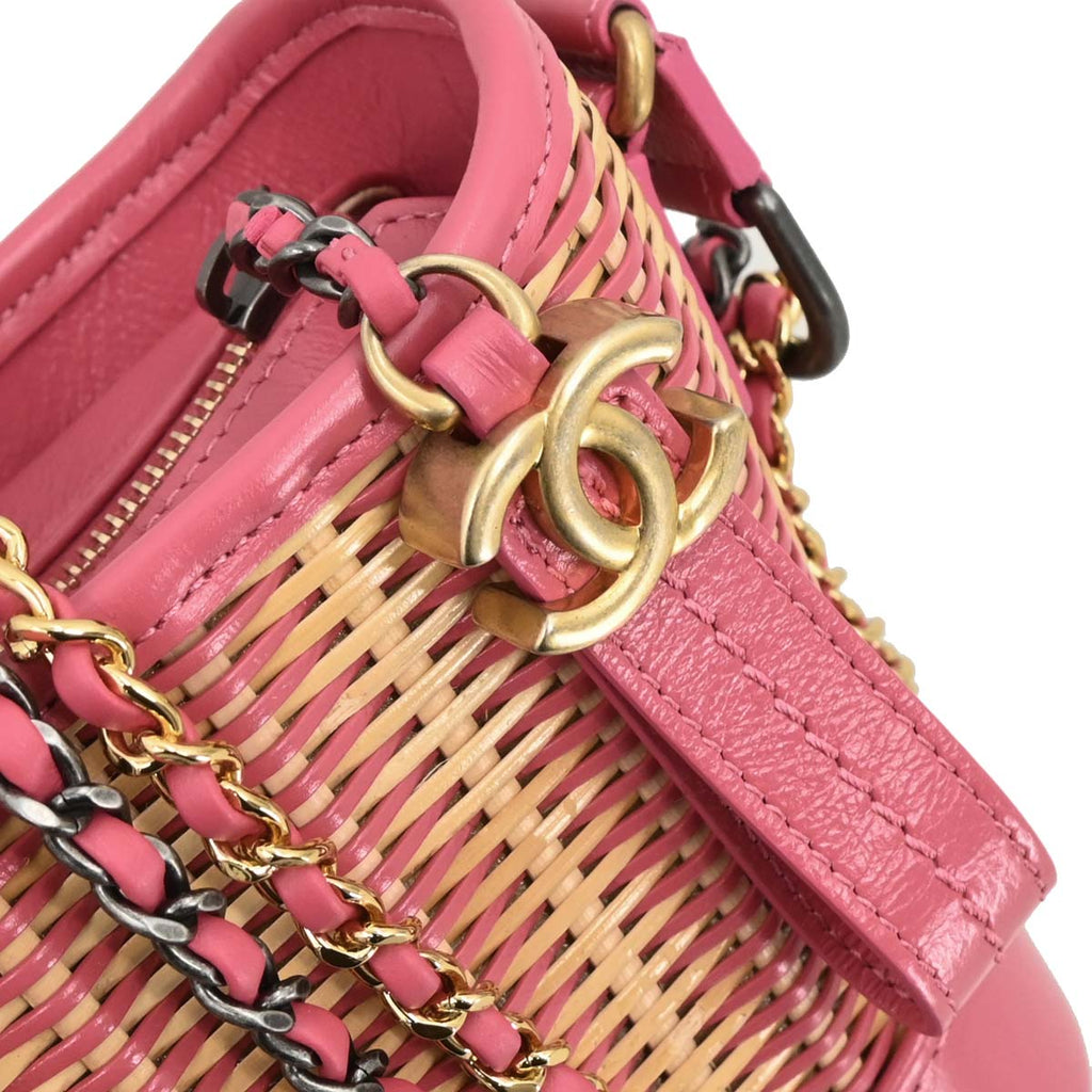 Chanel 2019 Pink Rattan Calfskin Small Gabrielle Shoulder Bag