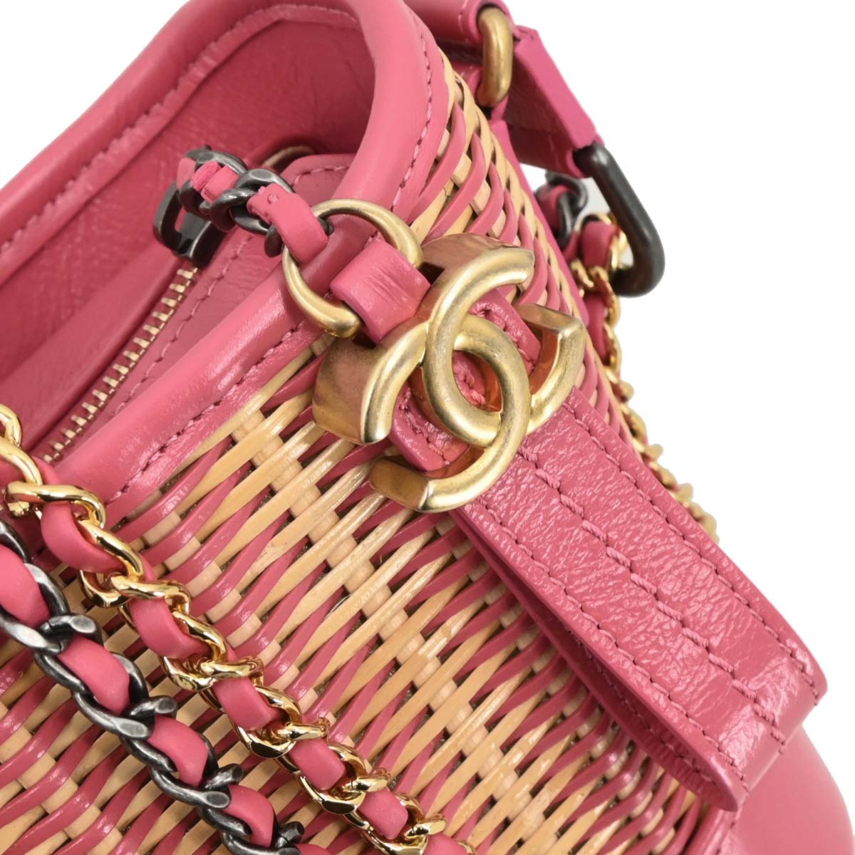 Chanel 2019 Pink Rattan Calfskin Small Gabrielle Shoulder Bag