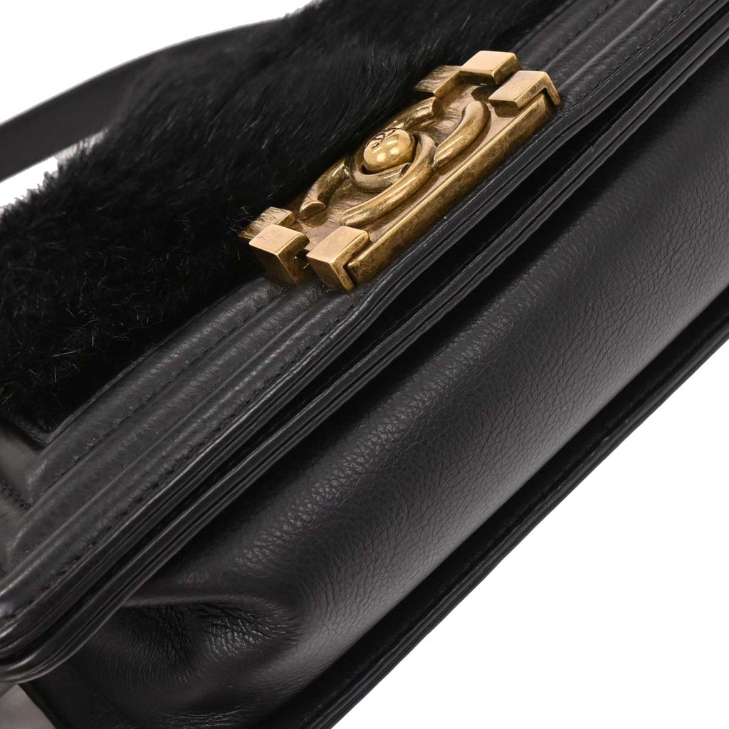 Boy Chanel 2015-2016* Black Goat Hair Small Chain Shoulder Bag