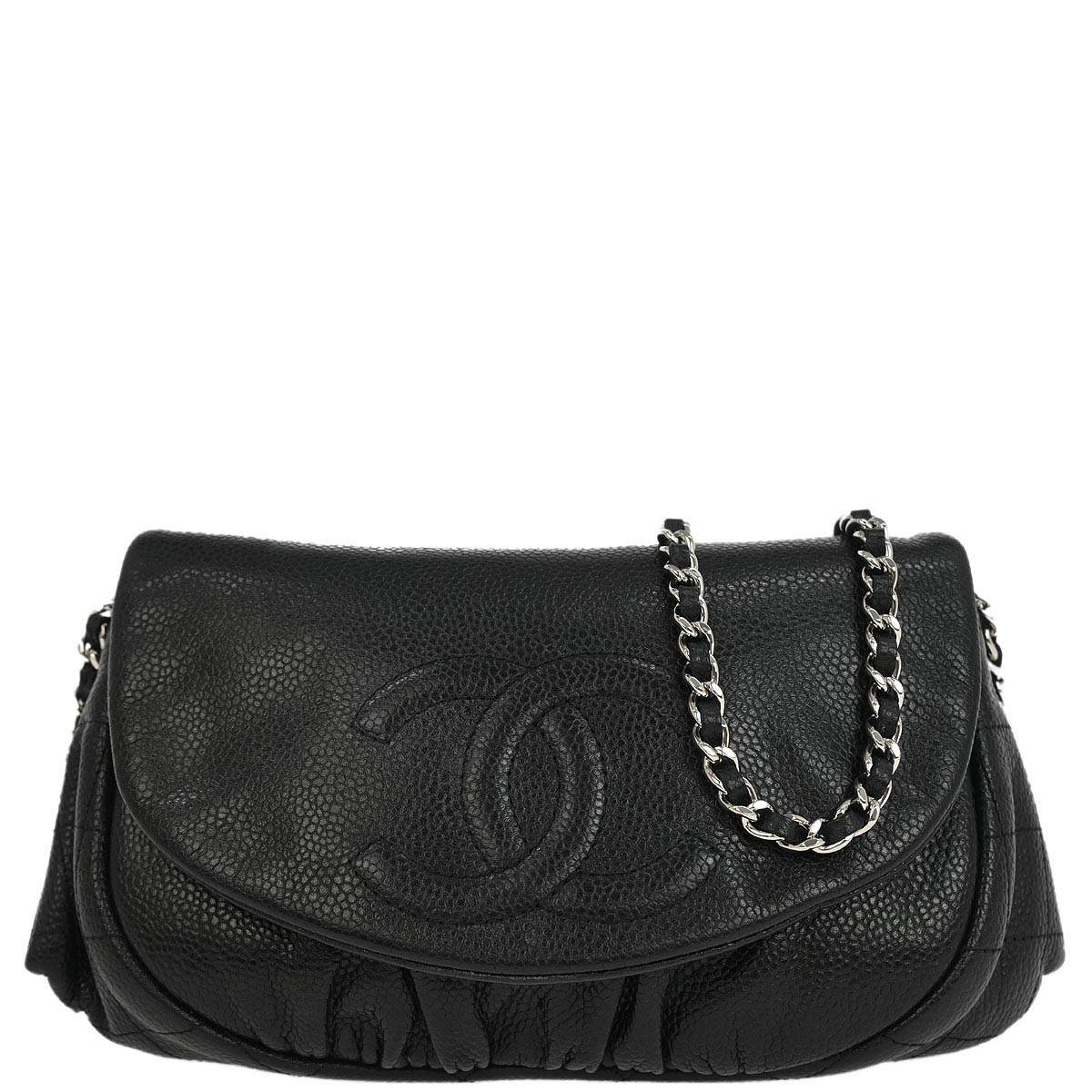 Chanel 2010-2011 Black Caviar Half Moon WOC Shoulder Wallet Bag