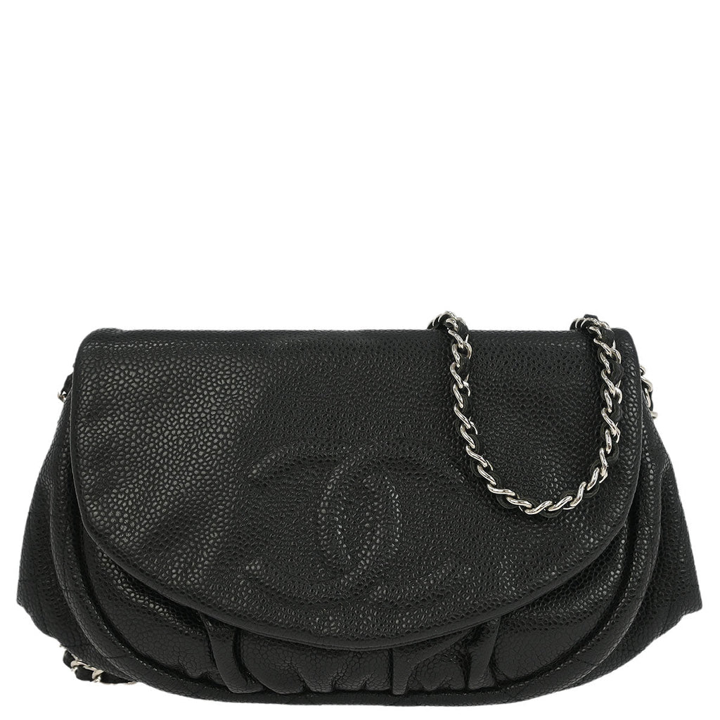 Chanel 2013-2014 Black Caviar Half Moon WOC Shoulder Wallet Bag