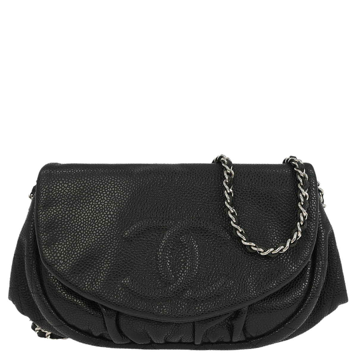 Chanel 2013-2014 Black Caviar Half Moon WOC Shoulder Wallet Bag