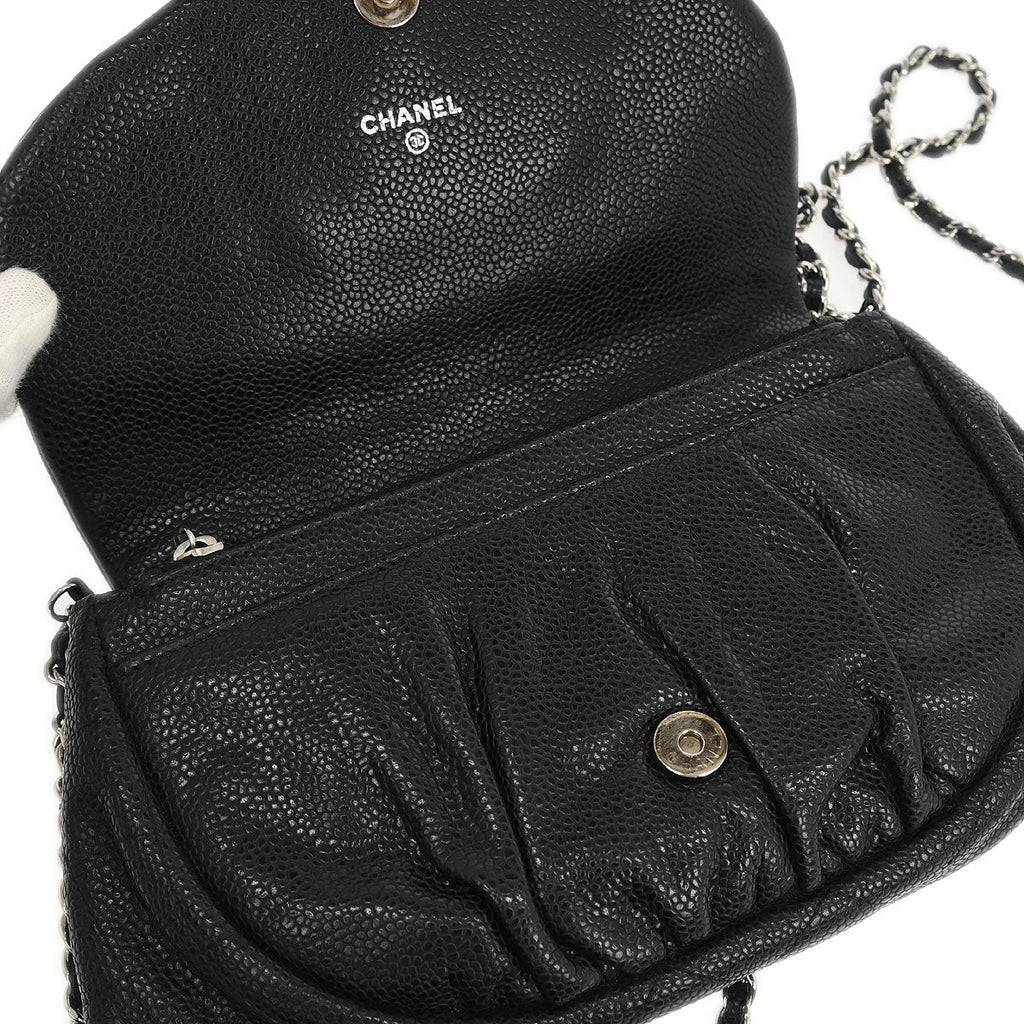 Chanel 2013-2014 Black Caviar Half Moon WOC Shoulder Wallet Bag