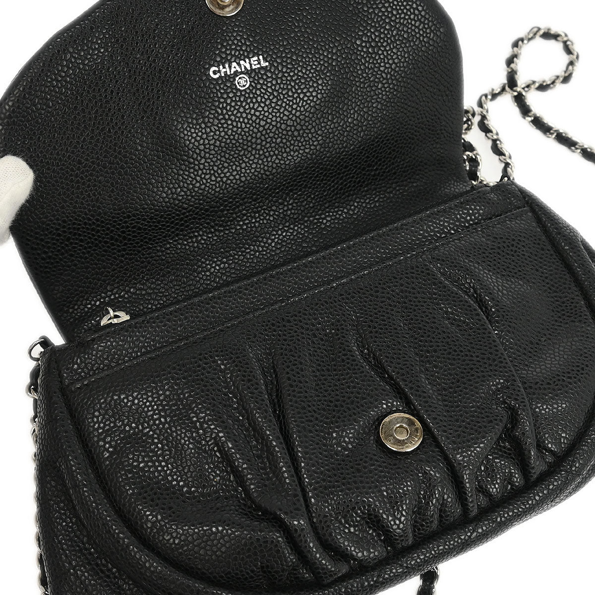 Chanel 2013-2014 Black Caviar Half Moon WOC Shoulder Wallet Bag