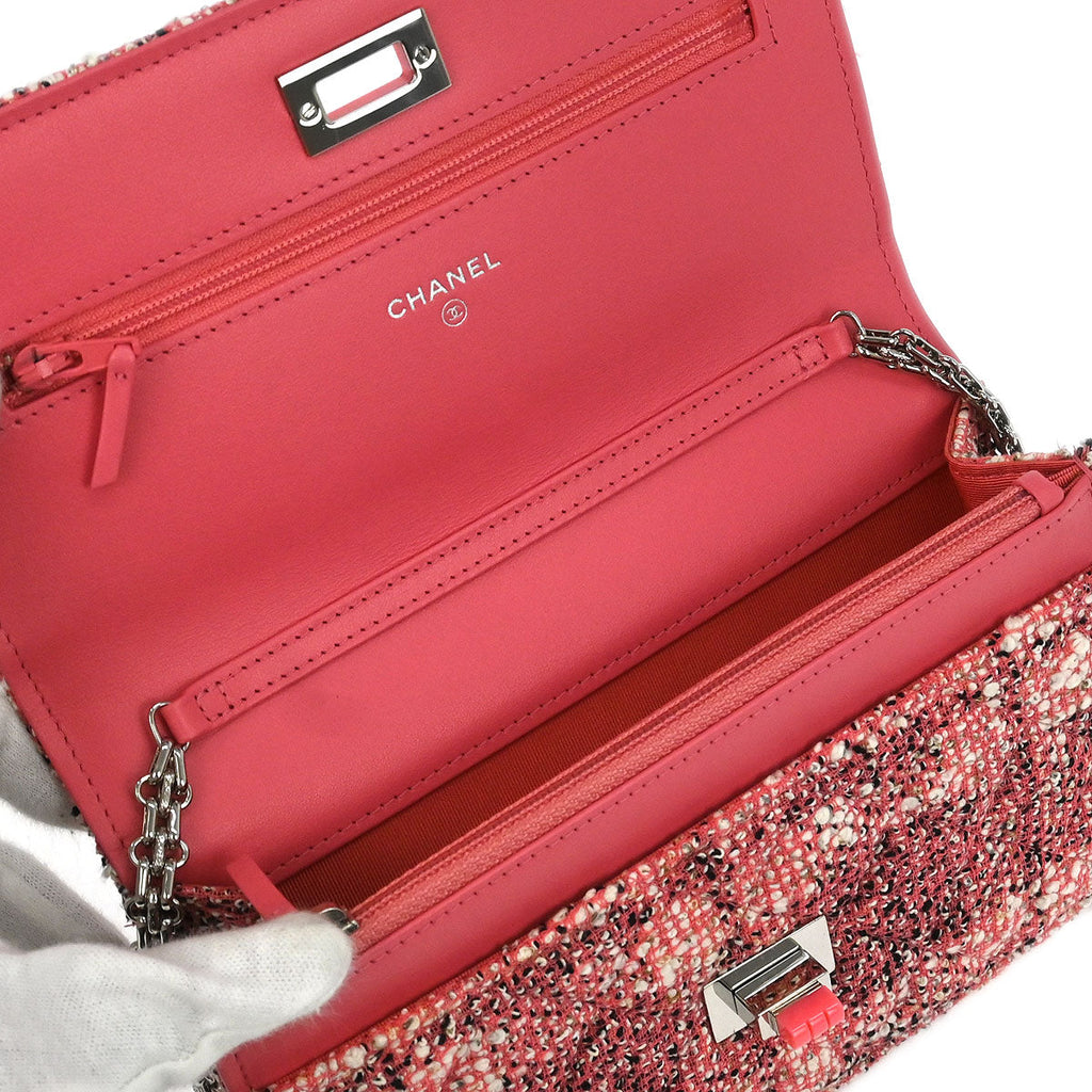 Chanel 2019 Pink Tweed Mademoiselle Lock Classic WOC Wallet On Chain