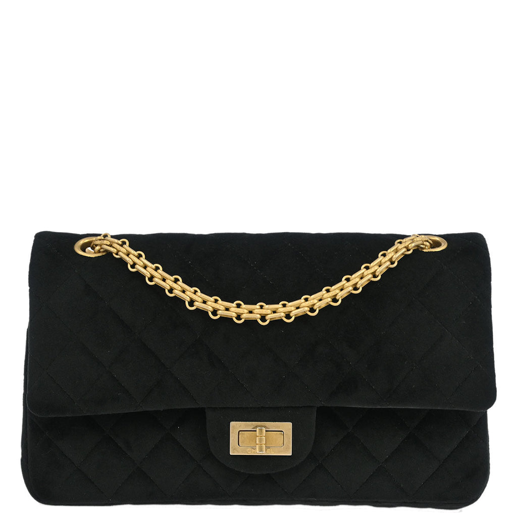 Chanel 2019 Black Velvet 2.55 Small Classic Double Flap Shoulder Bag
