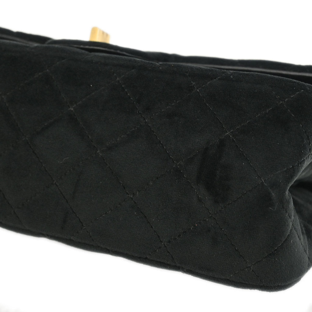 Chanel 2019 Black Velvet 2.55 Small Classic Double Flap Shoulder Bag