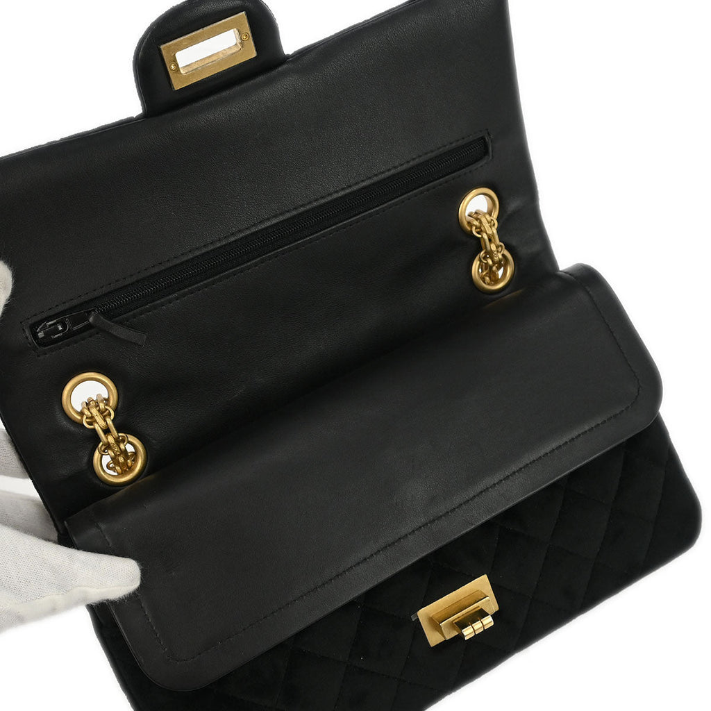 Chanel 2019 Black Velvet 2.55 Small Classic Double Flap Shoulder Bag