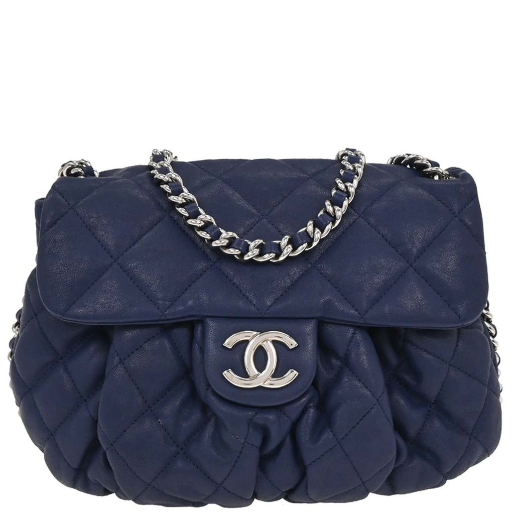 Chanel 2013-2014 Blue Calfskin Chain Around Shoulder Bag