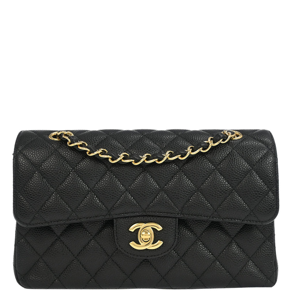 Chanel 2019 Black Caviar Small Classic Double Flap Shoulder Bag