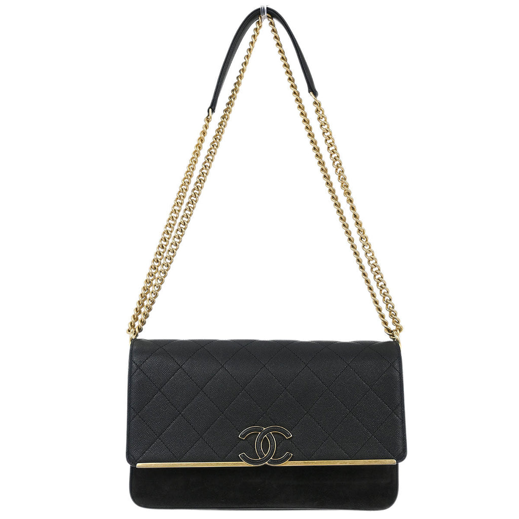 Chanel 2018-2019 Black Caviar Suede Coco Flap Shoulder Bag