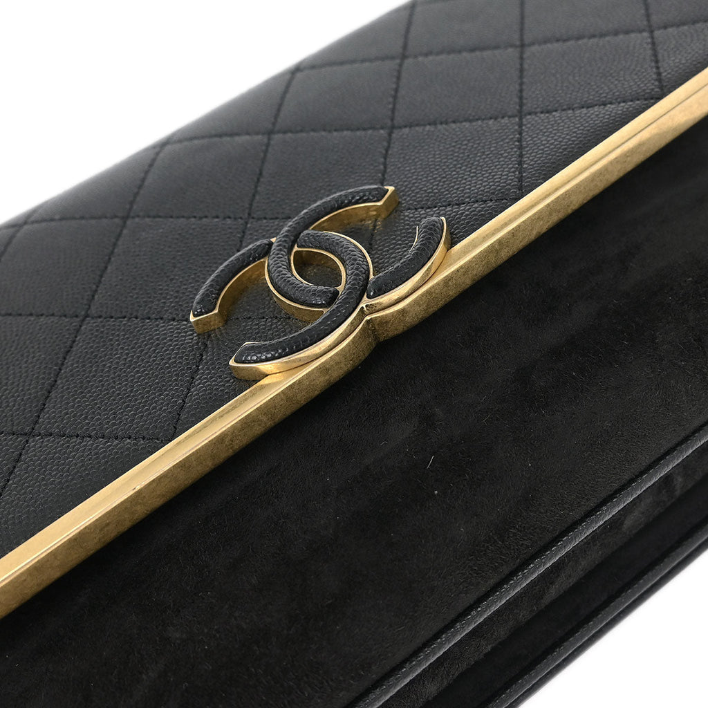 Chanel 2018-2019 Black Caviar Suede Coco Flap Shoulder Bag