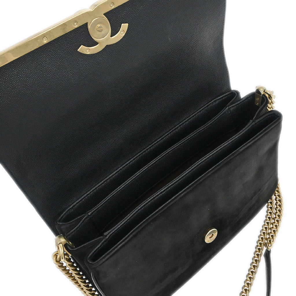 Chanel 2018-2019 Black Caviar Suede Coco Flap Shoulder Bag