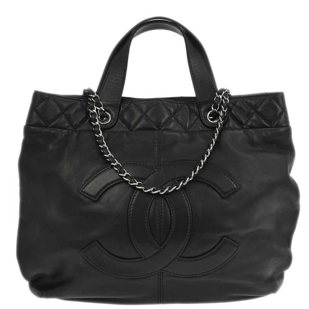 Chanel 2012-2013 Black Calfskin Trianon Tote 2way Shoulder Handbag