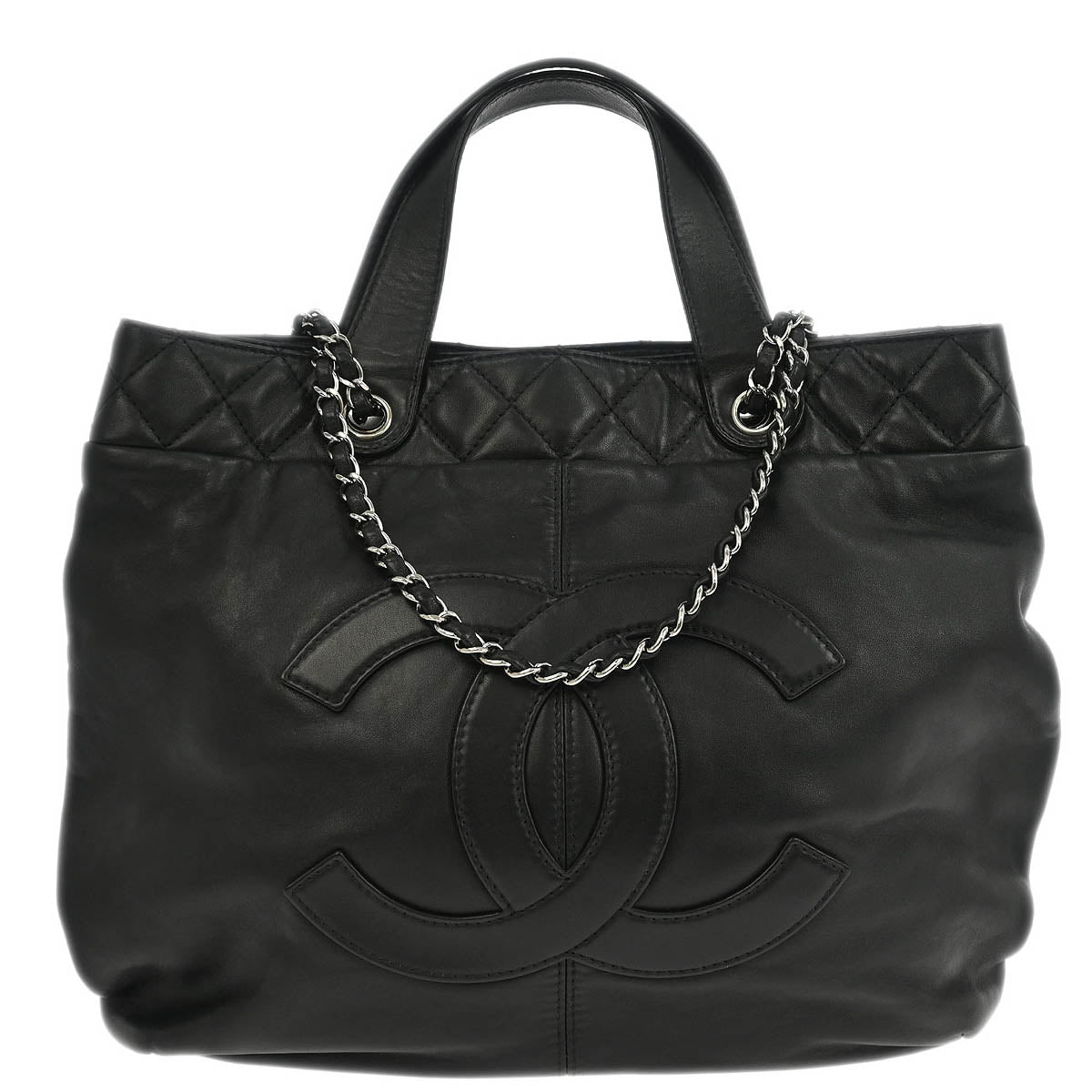 Chanel 2012-2013 Black Calfskin Trianon Tote 2way Shoulder Handbag