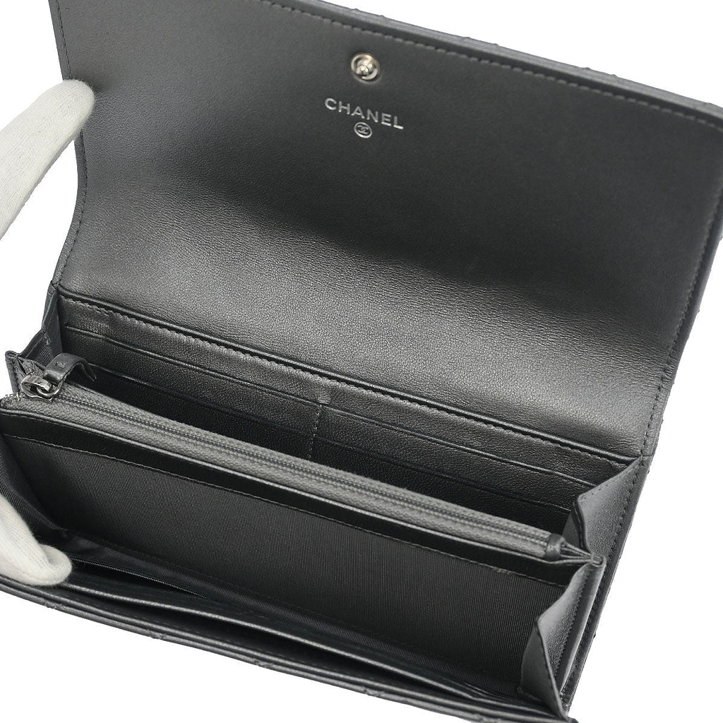 Chanel 2014 Silver Lambskin Long Wallet