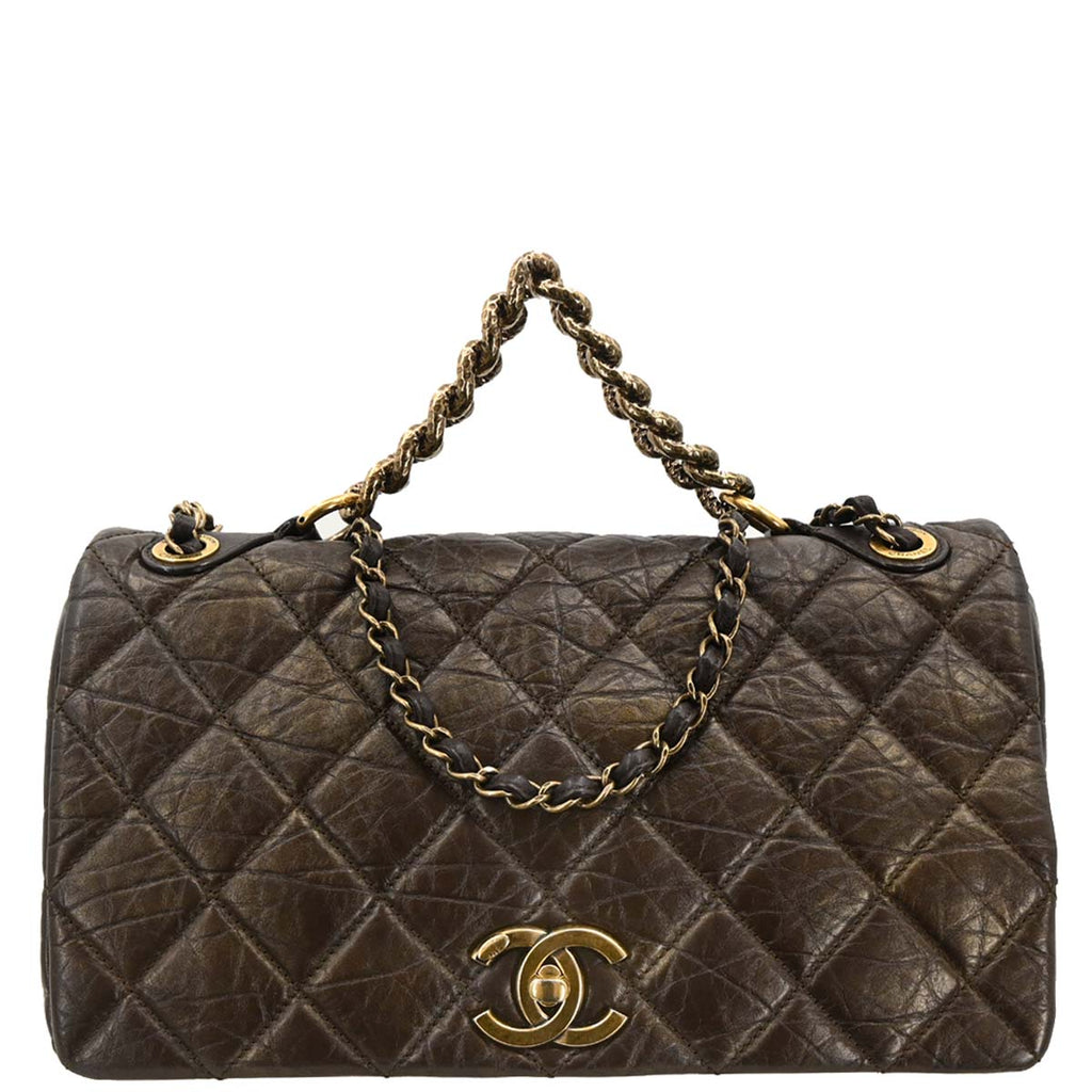 Chanel 2012 Brown Calfskin Pondichery Flap 2way Shoulder Handbag
