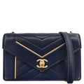 Chanel 2017-2018 Navy Lambskin Chevron Shoulder Bag
