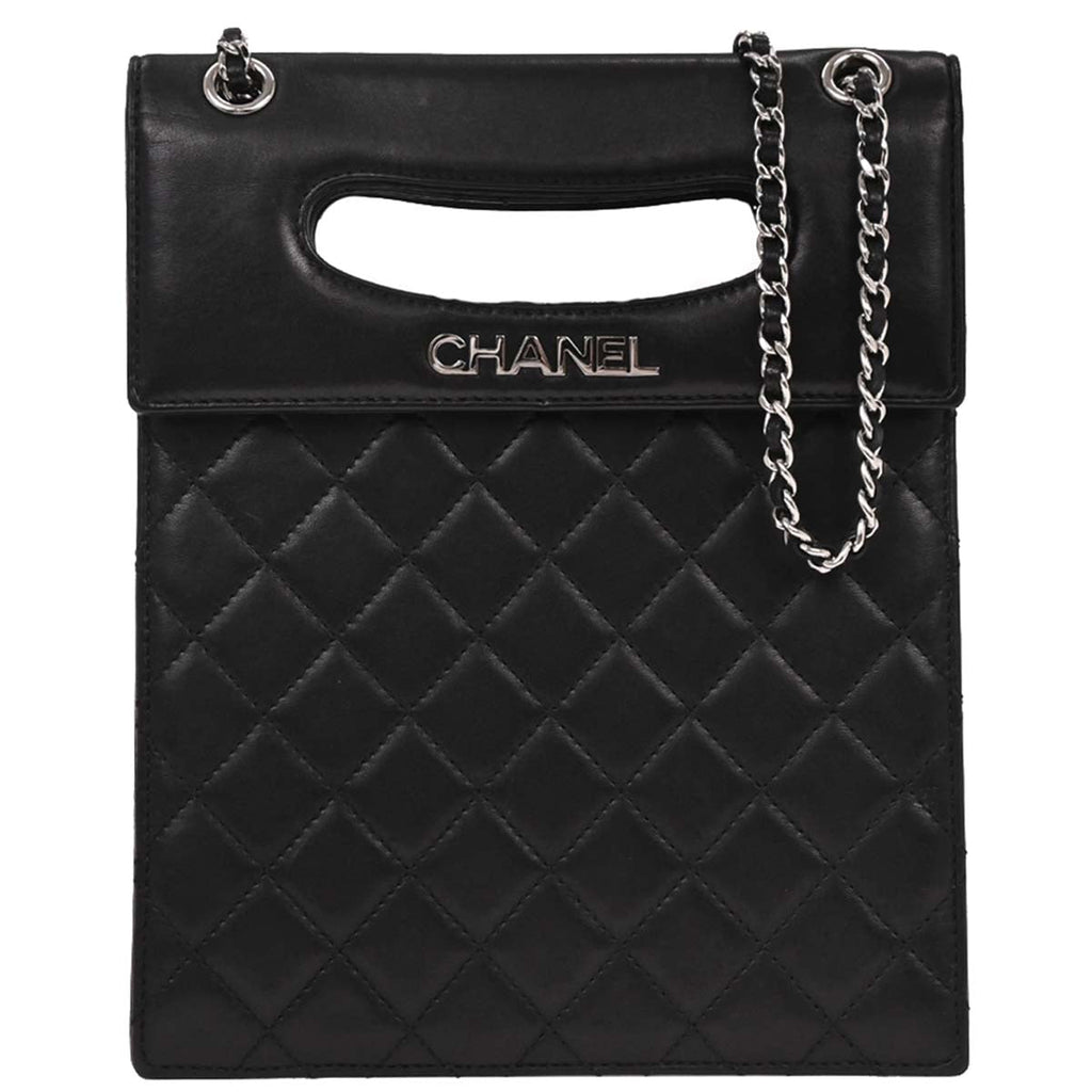 Chanel 2014 Black Lambskin Delivery Cutout 2way Shoulder Handbag