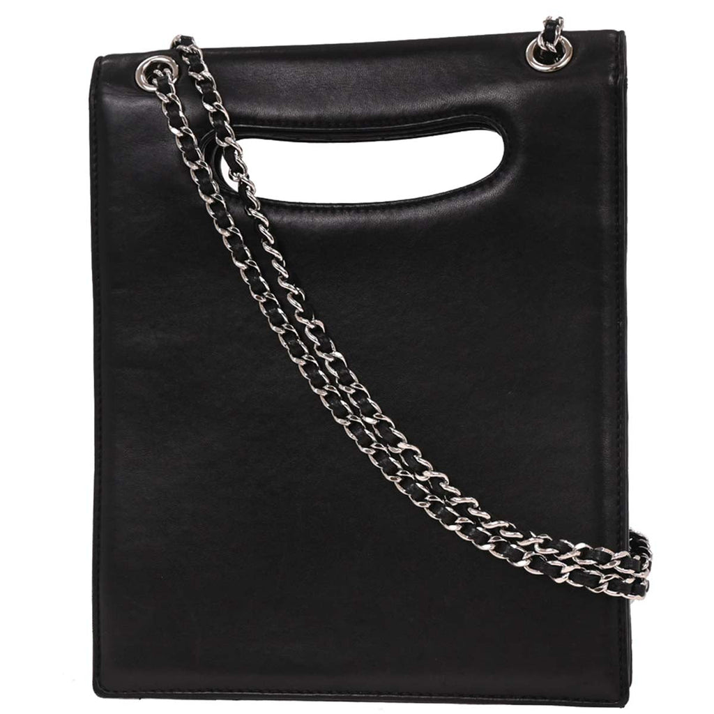 Chanel 2014 Black Lambskin Delivery Cutout 2way Shoulder Handbag