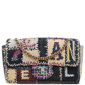 Chanel 2012 Navy Beige Denim Patchwork Single Flap Shoulder Bag