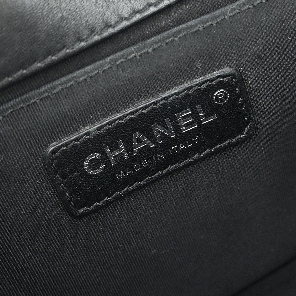 Boy Chanel 2017 Black Tweed Lambskin Medium Double Chain Shoulder Bag