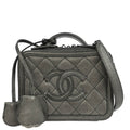 Chanel 2018-2019 Metallic Gray Calfskin Filigree 2way Shoulder Vanity Handbag