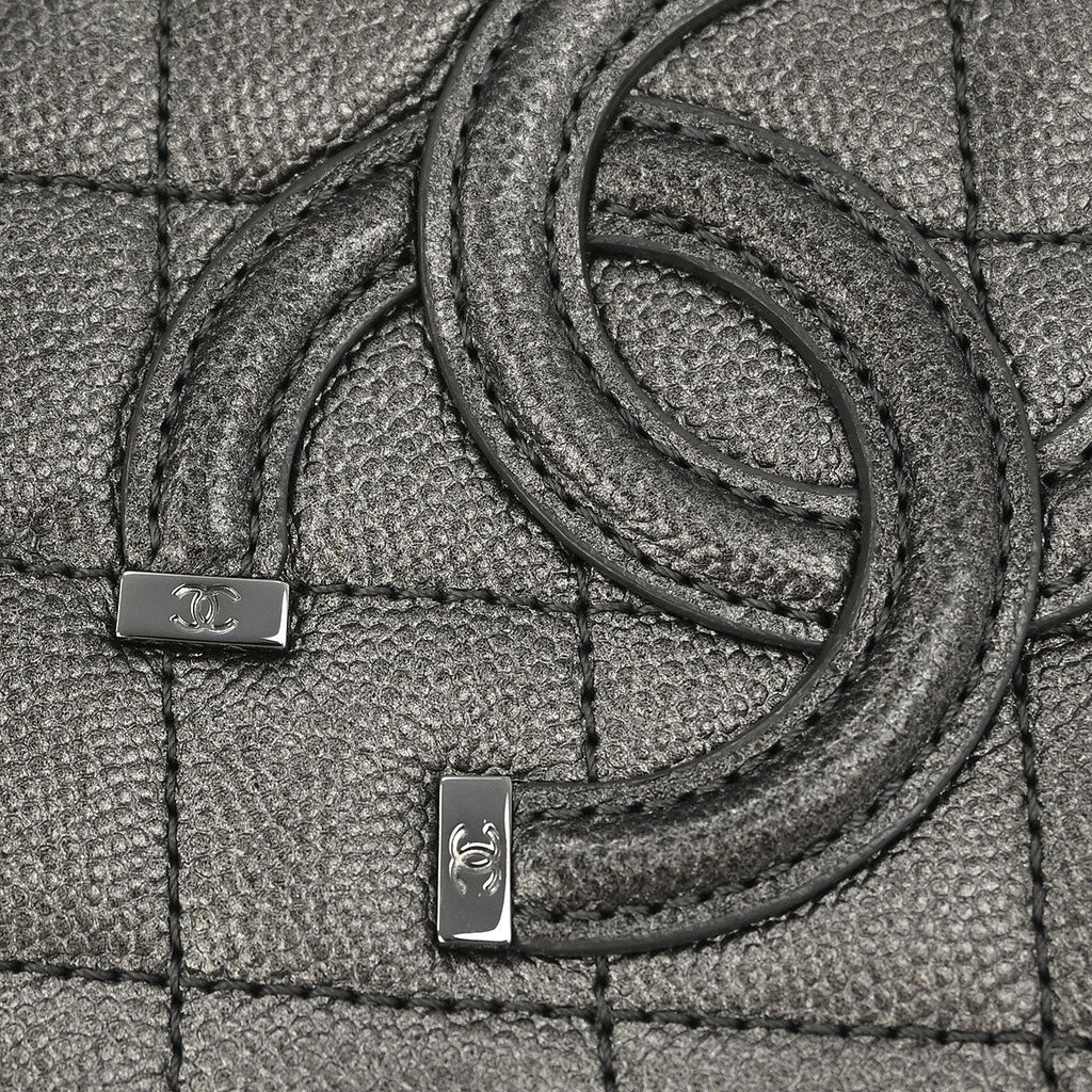 Chanel 2018-2019 Metallic Gray Calfskin Filigree 2way Shoulder Vanity Handbag