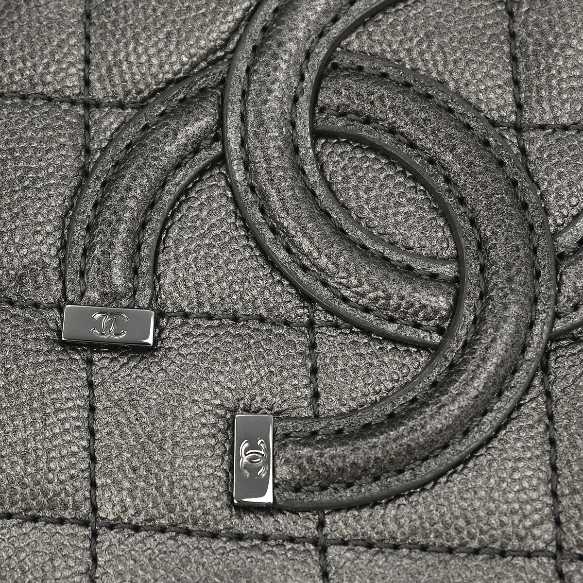 Chanel 2018-2019 Metallic Gray Calfskin Filigree 2way Shoulder Vanity Handbag