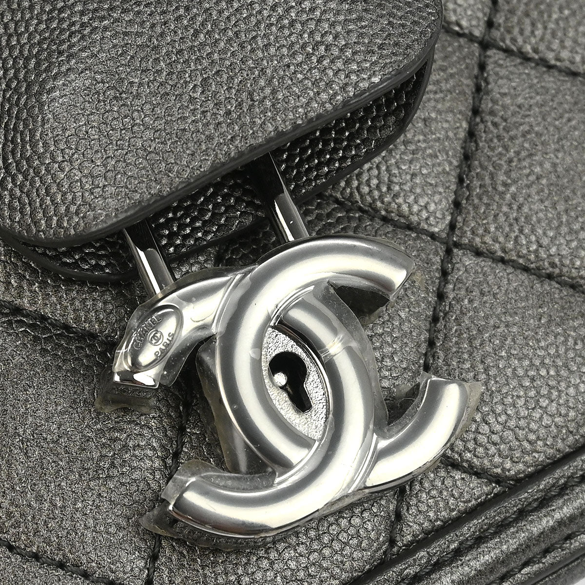 Chanel 2018-2019 Metallic Gray Calfskin Filigree 2way Shoulder Vanity Handbag