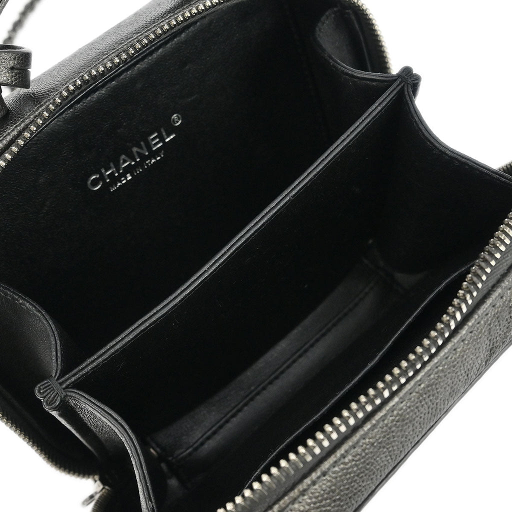 Chanel 2018-2019 Metallic Gray Calfskin Filigree 2way Shoulder Vanity Handbag