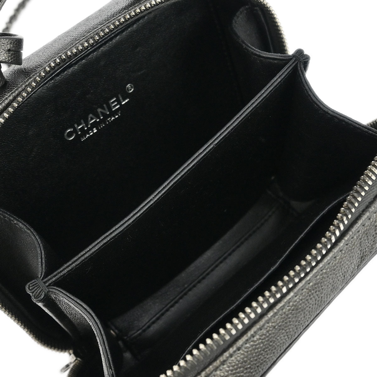 Chanel 2018-2019 Metallic Gray Calfskin Filigree 2way Shoulder Vanity Handbag